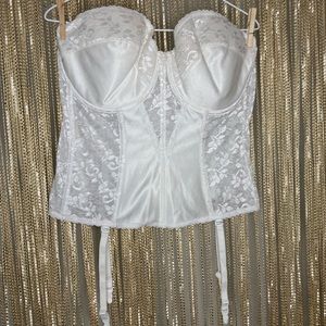 Vintage 42D bridal lingerie white lace corset w/ garter straps cotton lined cups